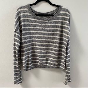 GREY AND WHITE STRIPED COTTON SWEATER